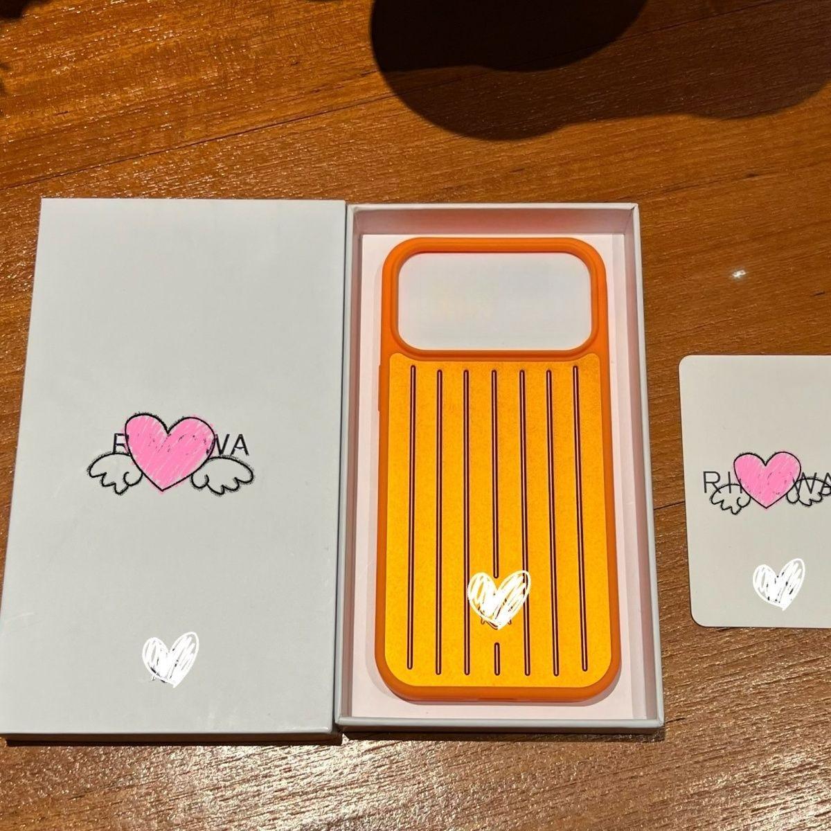 Luxus Originale Aluminiumlegierung Mit Einer Geschenkbox Handyhülle Für iPhone 17 Pro Max 16 15 14 13 Für RIMOWA 3D Wellenstreifen Business Gepäckabdeckung iPhone 13 orange
