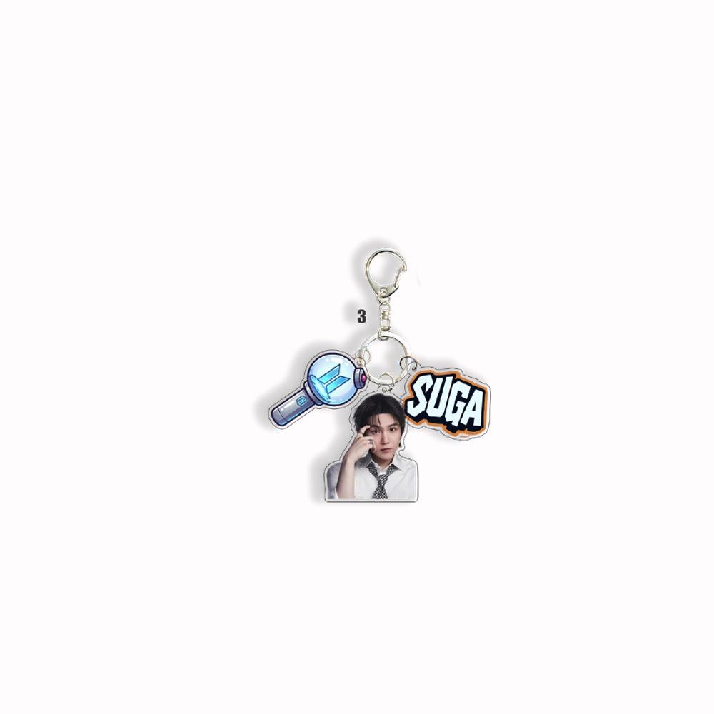 BTS Mitglied Schlüsselanhänger mit Lightstick & Namensschild Anhänger, Kpop Idol Foto Schlüsselanhänger, Perfektes Geschenk für ARMY Fans SUGA