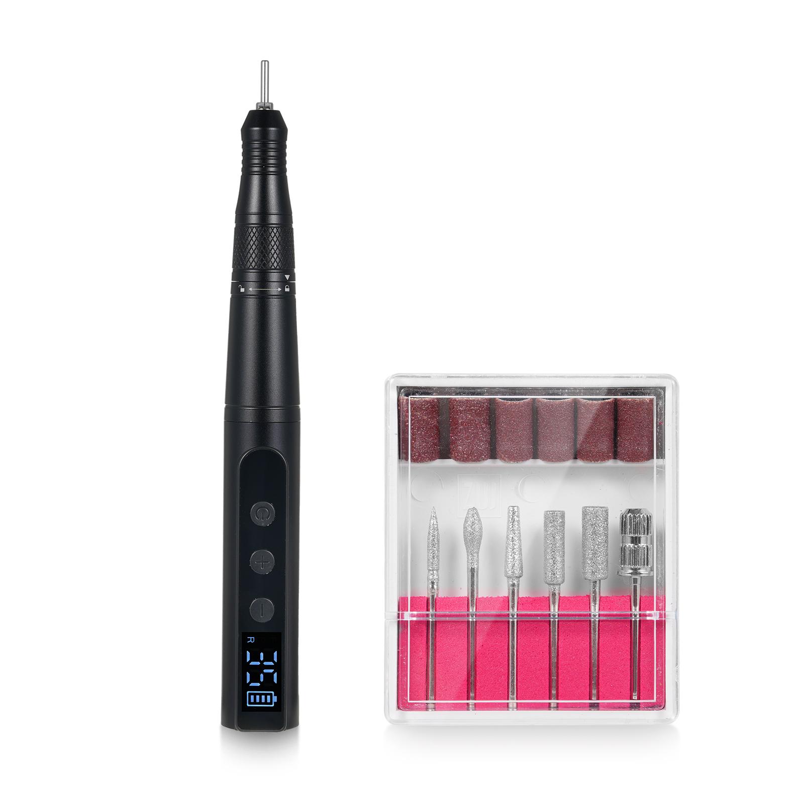 Elektrischer Nagelbohrer, Nagellack-Set, 35.000 U/min, Nagelbohrstift, wiederaufladbar, Maniküre- und Pediküre-Maschine mit schwarz