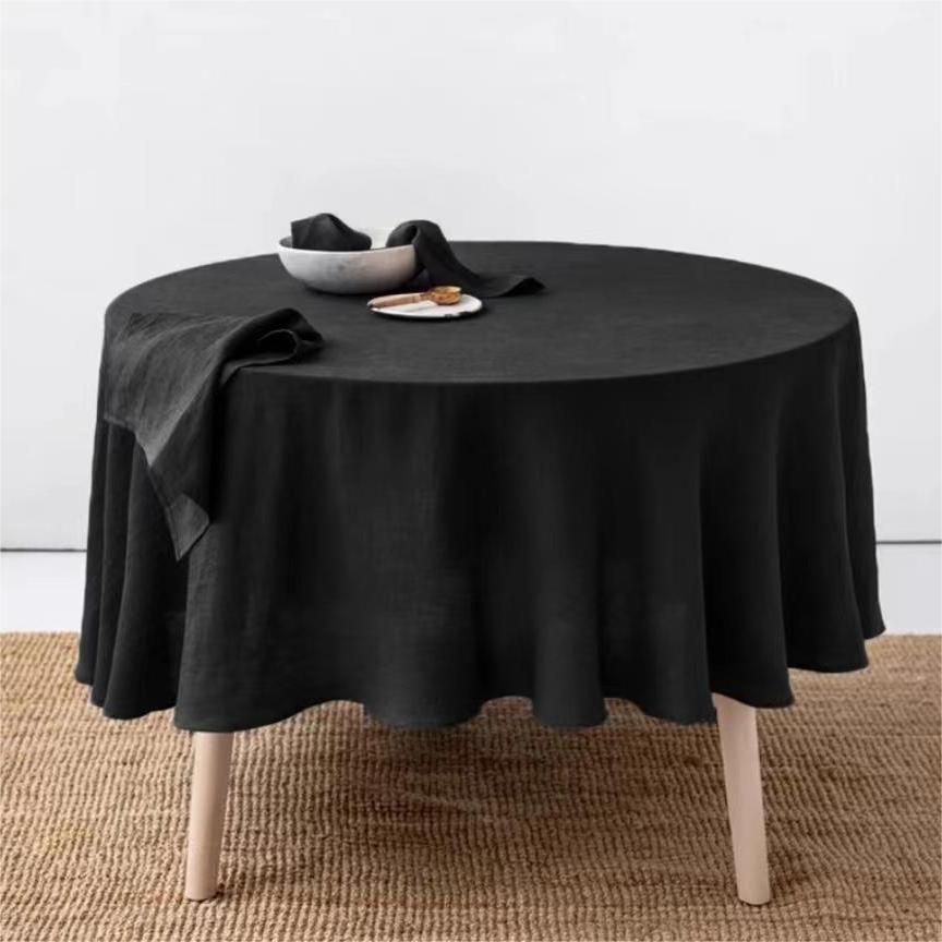 100% Reines Leinen Einfarbig Runde Tischdecke, Tischdecke aus Naturstoff, Für Küche Esszimmer Party Feiertag Tischdekoration Diameter 90cm schwarz