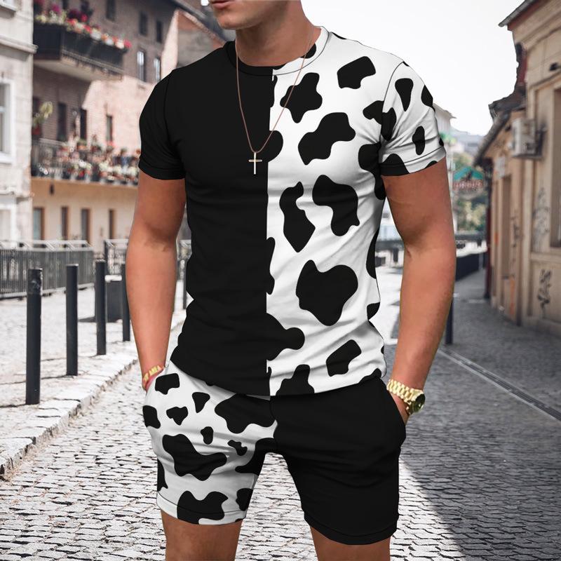 Sommer Männer T Shirt Set Mode Goldene Leopard Trainingsanzug Casual Kurzen Ärmeln T-shirt + Shorts Übergroßen Sport Anzüge Kleidung Outfit XL