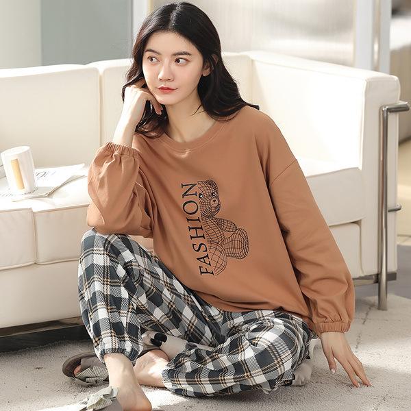 Frühling Herbst Schlaf Lounge Pyjama Langarm Top Polka Dots Frauen Pyjama Sets Cartoon Pyjamas Baumwolle Nachtwäsche Frauen M