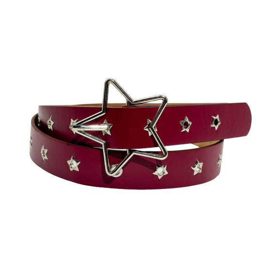 Damen Gürtel Punk Stil Rockstar Muster Gürtel mit Verstellbarem Hohlloch Design Kleider Jeans Hemden Kunstleder Gürtel rot