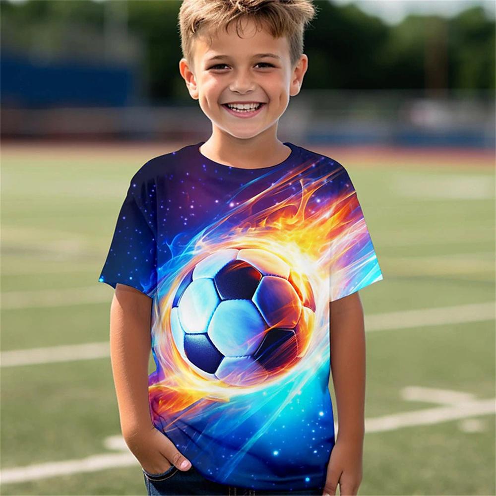 Neu im Sommer T-Shirt Kinderkleidung Mädchen 3 bis 12 Jahre alt Fußballtrikot Jungen tragen Fußball 3D-Druck Tops für Kinder T-Shirts 150 blue