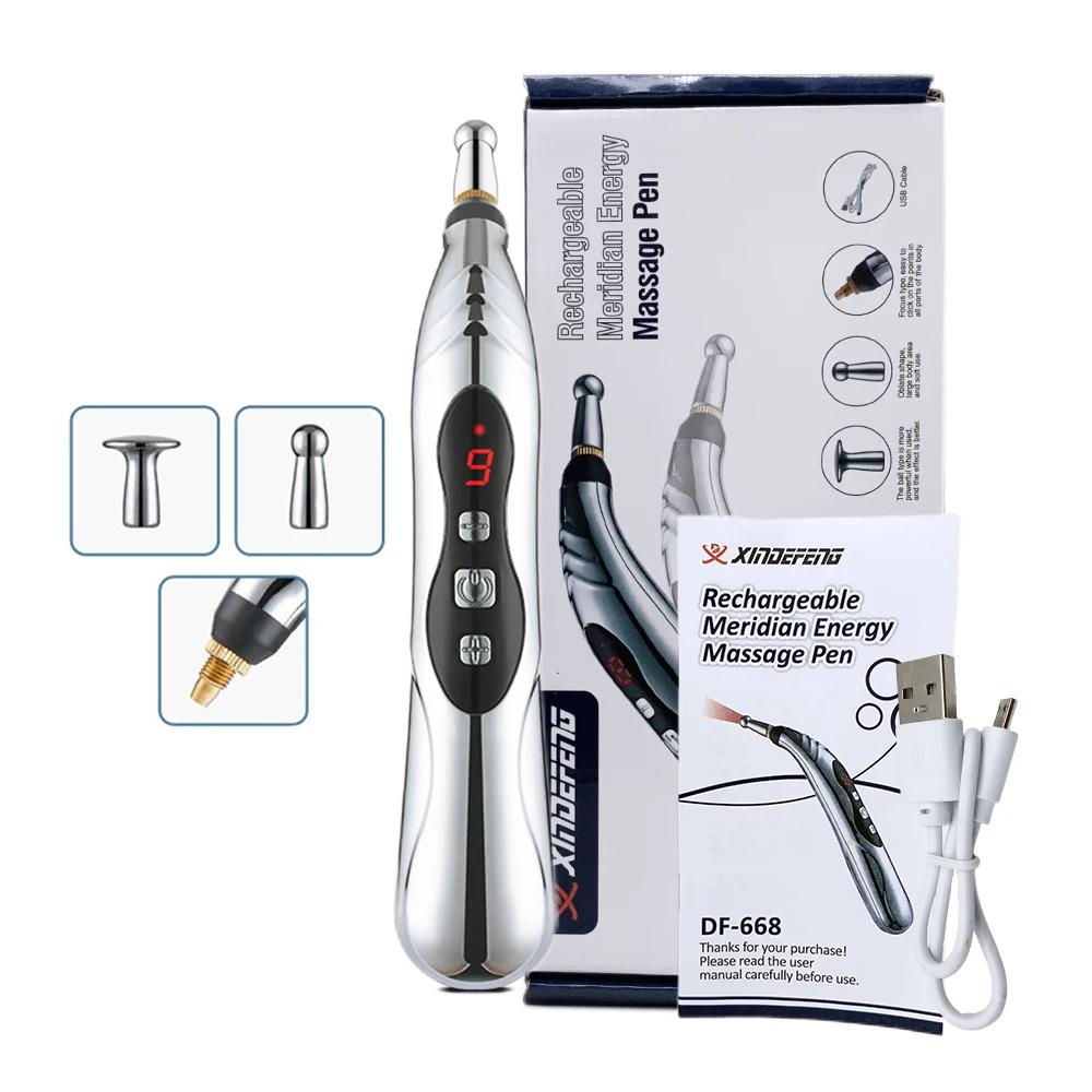 Elektronischer Akupunkturstift Punkt-Massagegerät Elektrische Meridian-Lasertherapie Heil-Massage-Stift Gesichts-Energiestift Rückenschmerzlinderungswerkzeug 3 Heads/With oil
