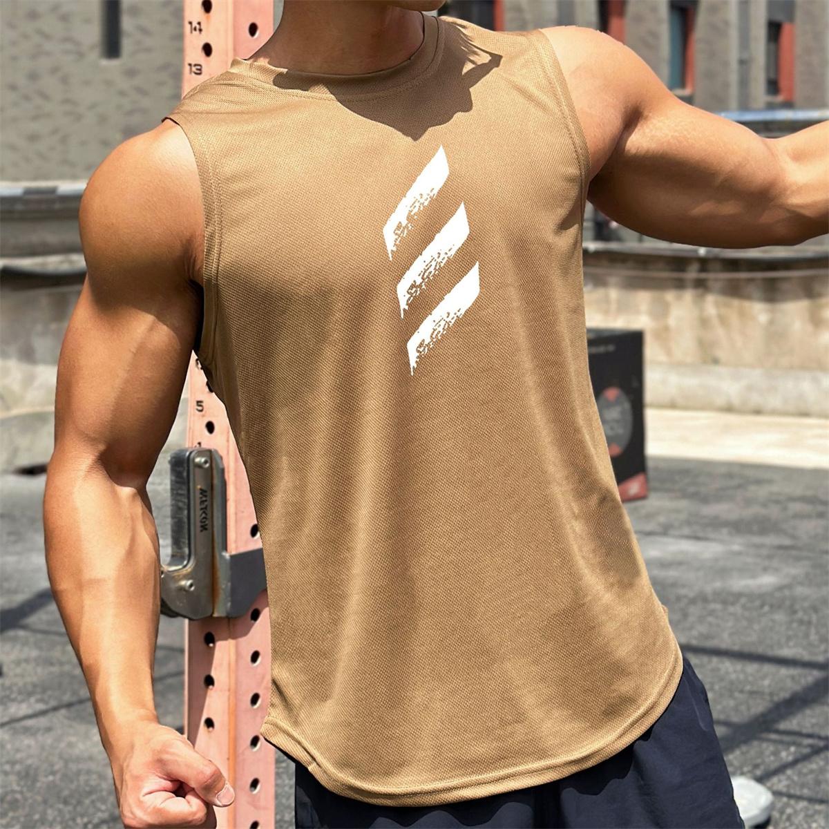 Schnell Trocknend Bodybuilding Tank Tops Männer Sommer Casual Ärmelloses Shirt Männliche Gym Fitness Singlet Stringer Training Kleidung M hellbraun