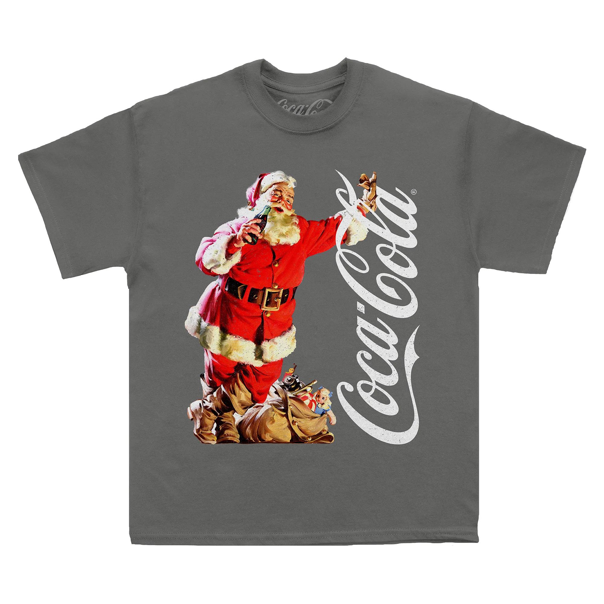 Coca-Cola Unisex T-Shirt mit schrägem Weihnachtsmann für Erwachsene M kohle