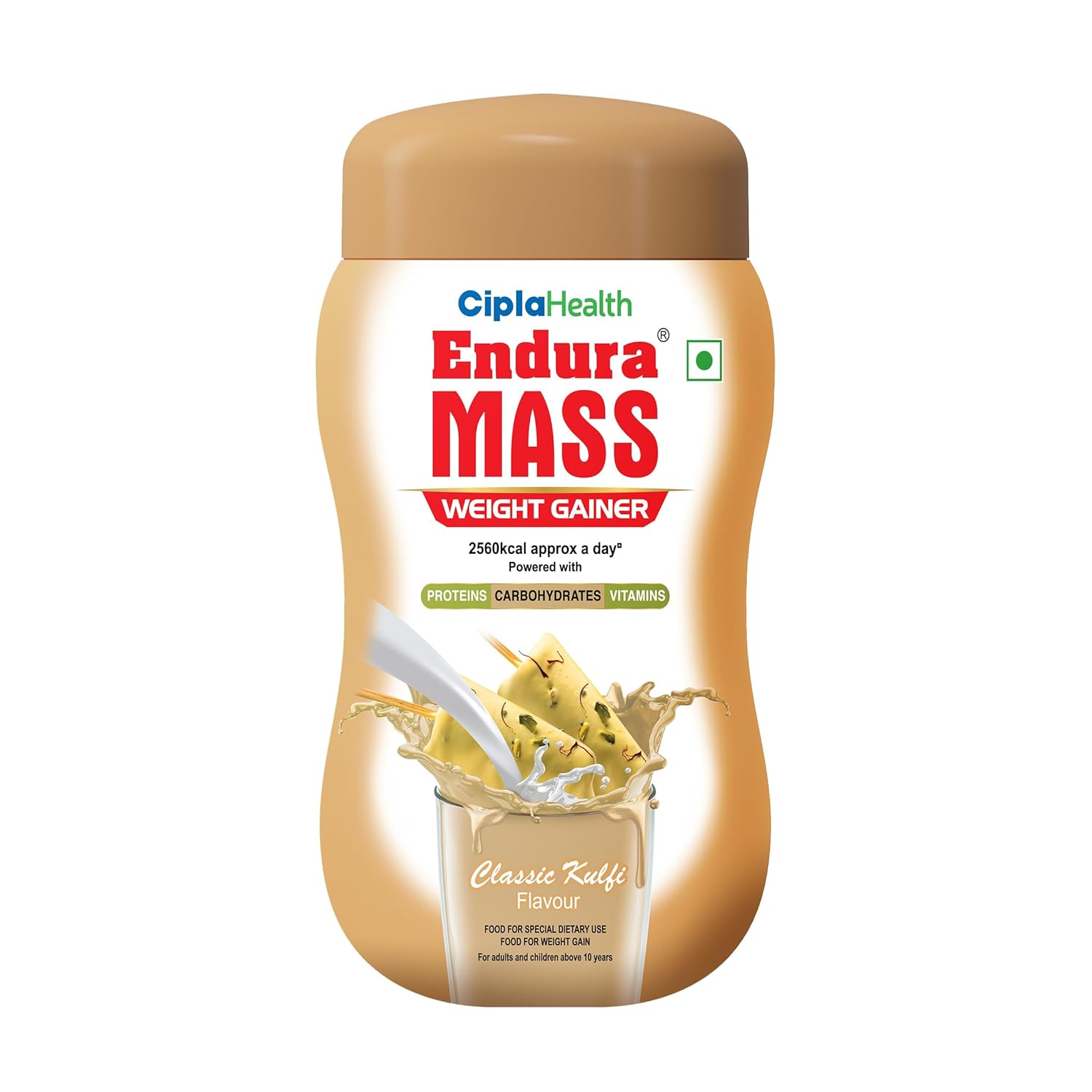 Endura Mass Weight Gainer Pulver 550 g Kulfi-Geschmack Mit Protein Kohlenhydraten Vitaminen Mineralstoffen Für Jugendliche Erwachsene Sportler beige