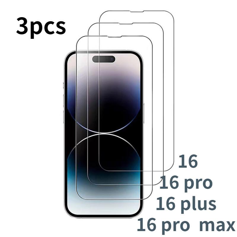 3PCS Schutzglas für iPhone 16 15 13 12 11 Pro Max Plus Displayschutzfolie aus gehärtetem Glas für iPhone X XS MAX XR Abdeckglas iPhone 16 Pro Max reinfarbig
