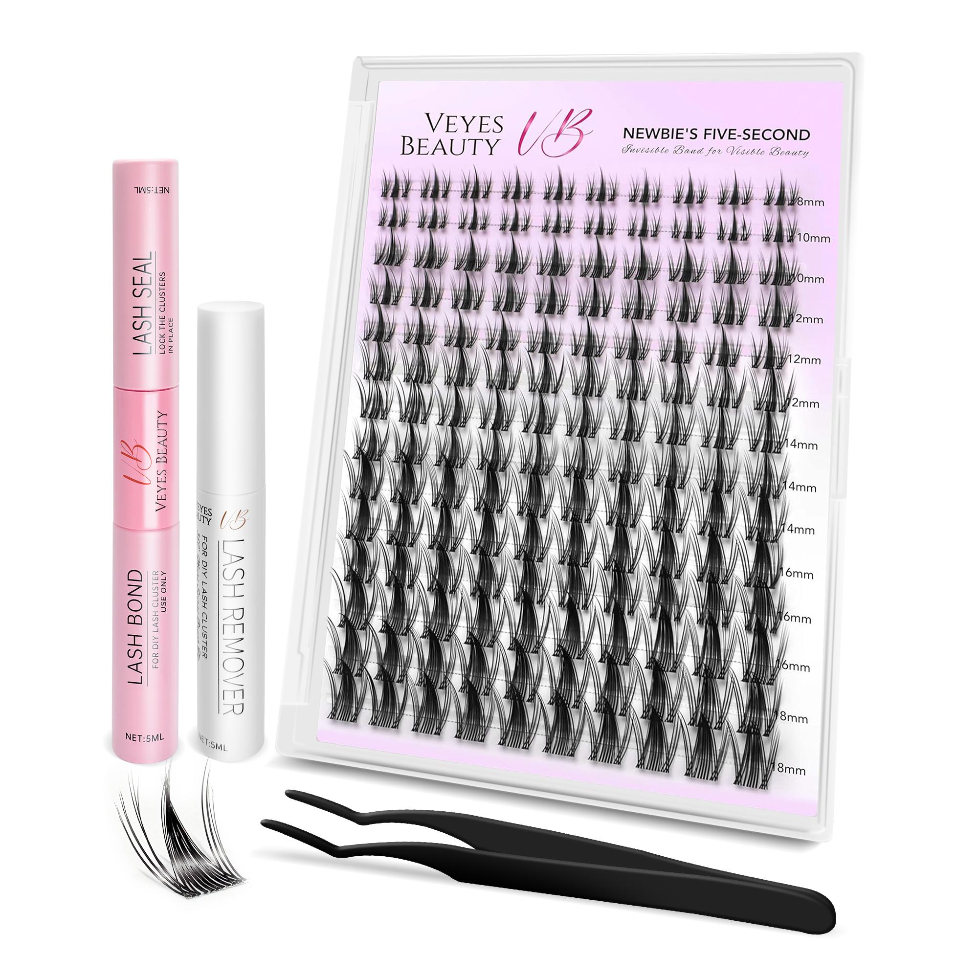 Veyesbeauty Manga Wimpernbüschel, Dramatischer Look, Dynamisches Volumen, Unsichtbares Band, Langanhaltend & Wiederverwendbar, 140 Büschel, 8-18mm Lash Kit schwarz