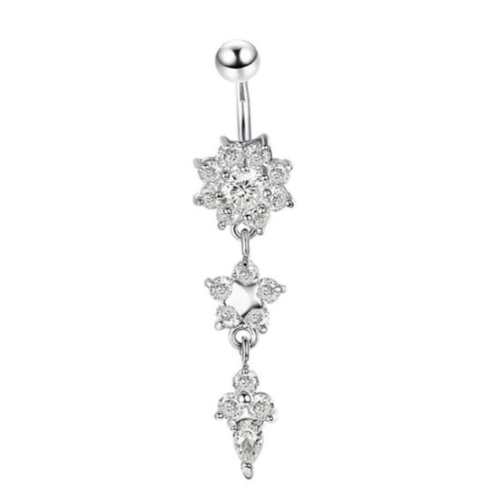 Langer, baumelnder Nabel-Bauchring, Piercing, chirurgischer Stahl, Körperschmuck, klares Gold One size weiß/silber