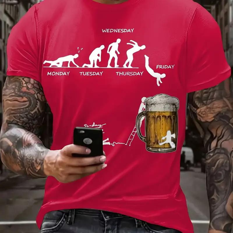 Sommerbier Herren T-Shirts 3D-Druck Lustige T-Shirts Polyester Atmungsaktiv Kurzarm Lose Oberteile T-Shirts Übergroßes T-Shirt Männerkleidung M