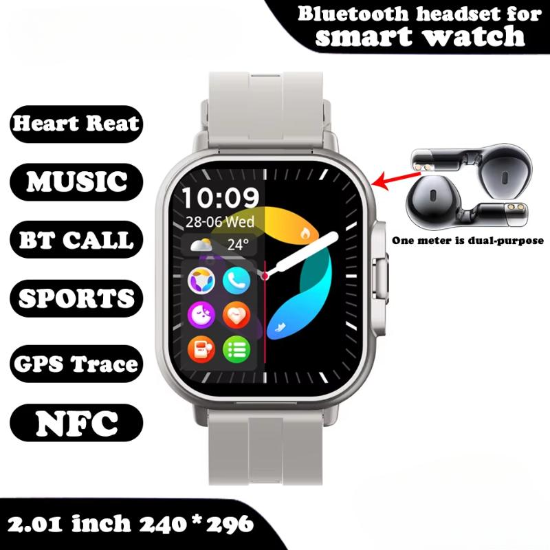 2025 Smart Watch 2 in 1 mit Kopfhörer Smartwatch Bluetooth Anruf Herrenuhr GPS-Track Herzfrequenzmesser Musik abspielen SmartWatch Silicone silber