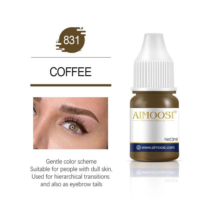 Tattoo-Tinte Nano-Pigment Milchfarben für semipermanentes Make-up-Set, Tönung, Augenbrauen, Eyeliner, Lippen, Schönheit, 3 ml Microblading-Pigmente 831 COFFEE
