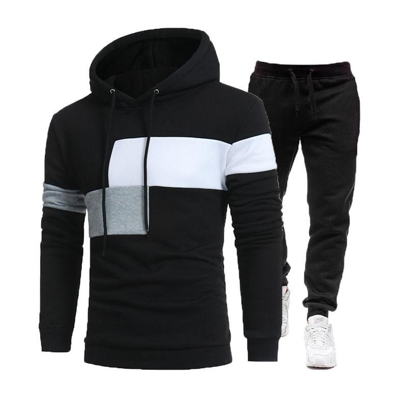 Herren Stitching Hoodie Pullover Anzug Drei Stitching Casual Sportpullover Zweiteiliger Anzug M schwarz