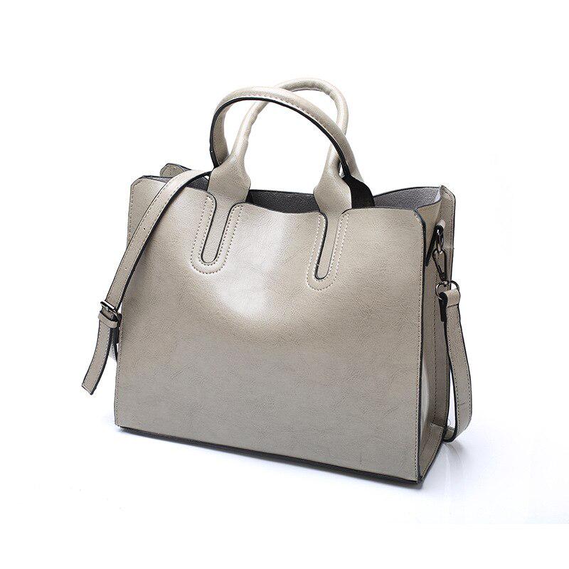 Leder Handtaschen Weibliche Top-Griff Tasche Vintage Damen Taschen Frauen Schulter Taschen Große Kapazität Tote graue