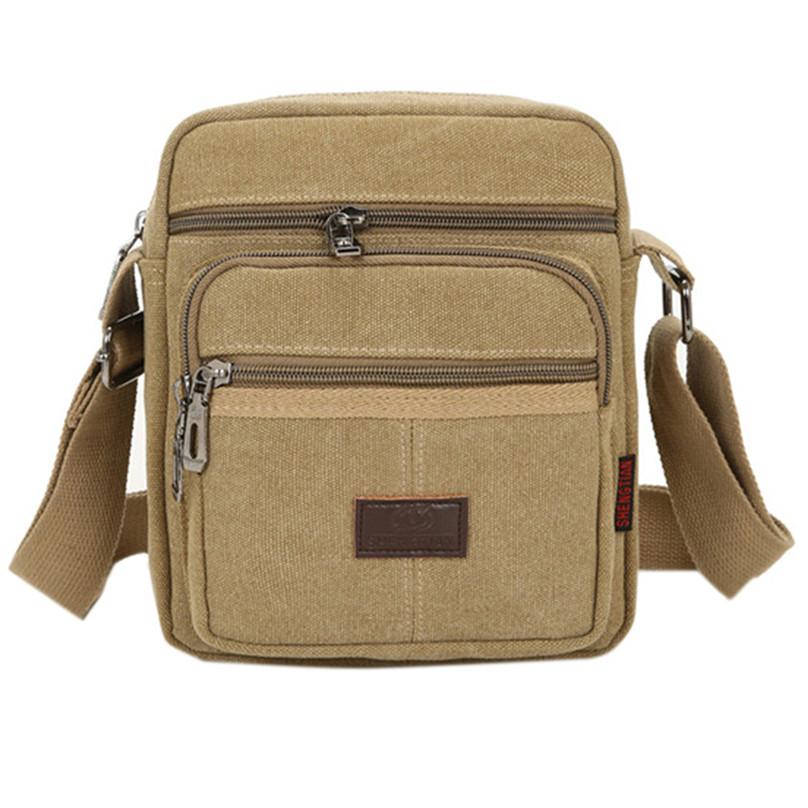 Lässige kleine Canvas-Umhängetasche für Herren, quadratische Tasche, diagonale Tasche, Herren-Umhängetasche One Size khaki