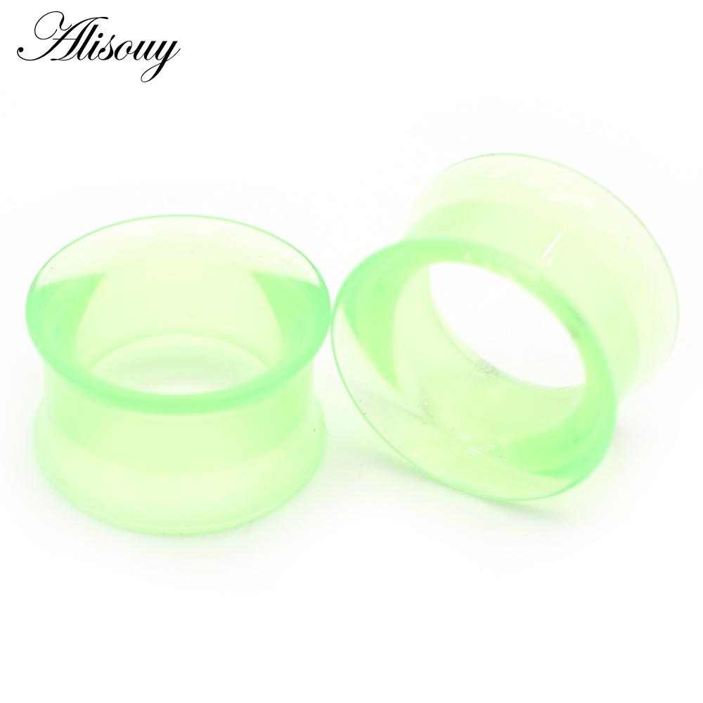 Alisouy 2 Stück transparente bunte Acryl-Ohrtunnel, -stöpsel, -Expander, -Dehner, -Messgeräte, doppelt ausgestelltes Piercing, Körperschmuck 10mm grün
