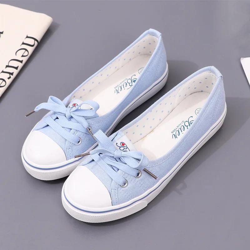 Damen Canvas Kleine weiße Flache Sommerschuhe Sport Casual Damen Weiche Schuhe Sneakers Zapatos De Mujer Plateau Sneakers 38 blau