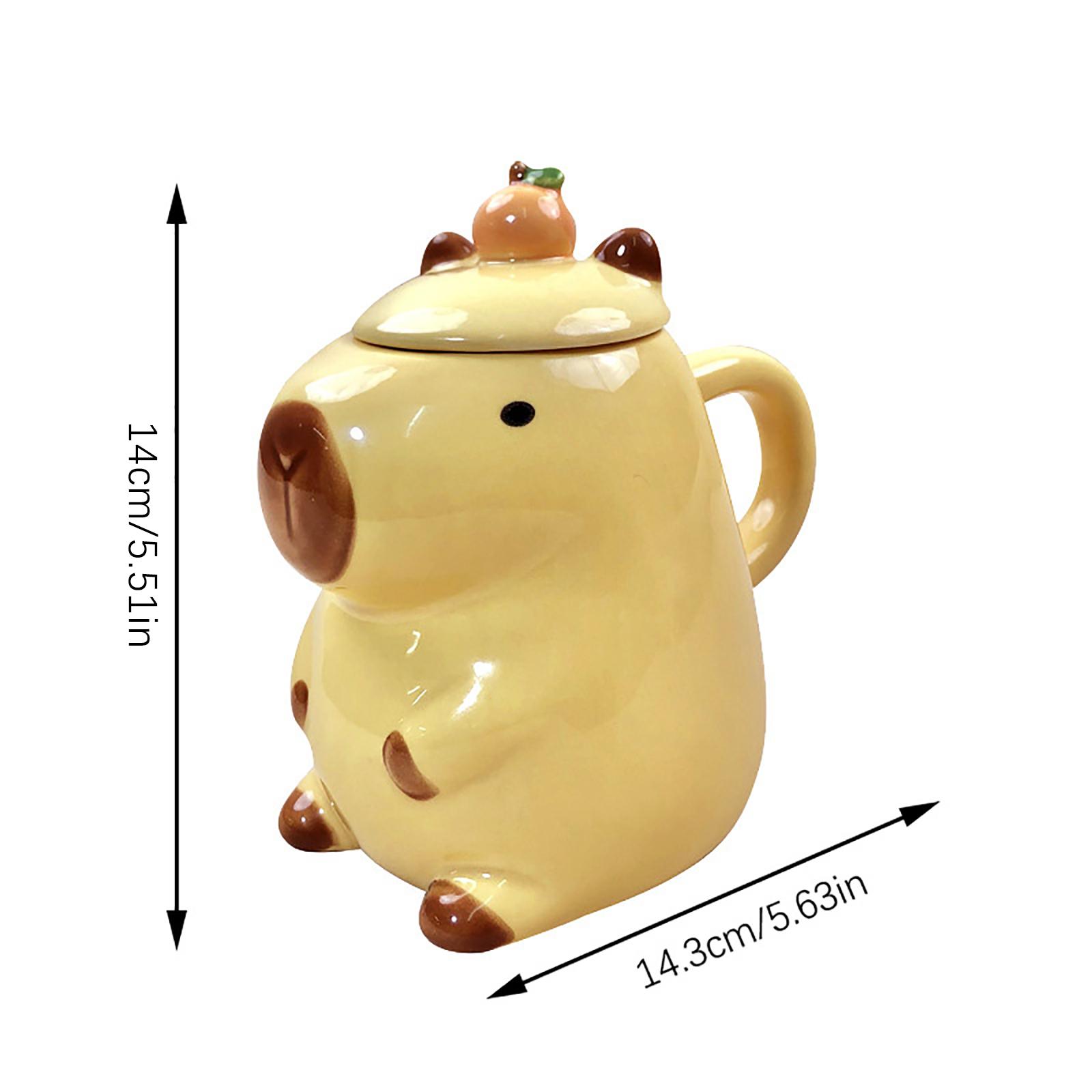 3D-Capybara-Tasse, Keramik-Kaffeetasse, Cartoon-Capybara-Pärchen-Tasse mit Henkel und Deckel, lustige Teetasse, Geschenk für Mädchen, Party, Foto-Requisite gelb