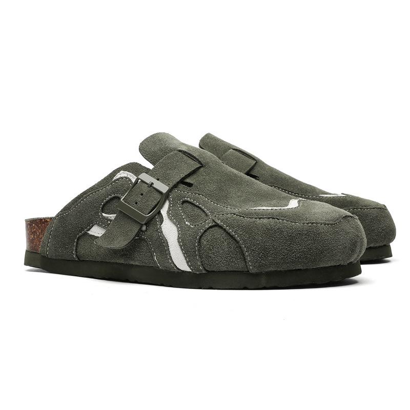 Kork Pantoletten Hausschuhe Herren Damen Geschlossene Zehen Hausschuhe Hausschuhe Clogs Vintage Muller Hausschuhe Fußgewölbeunterstützung 42EU/CN43 grün