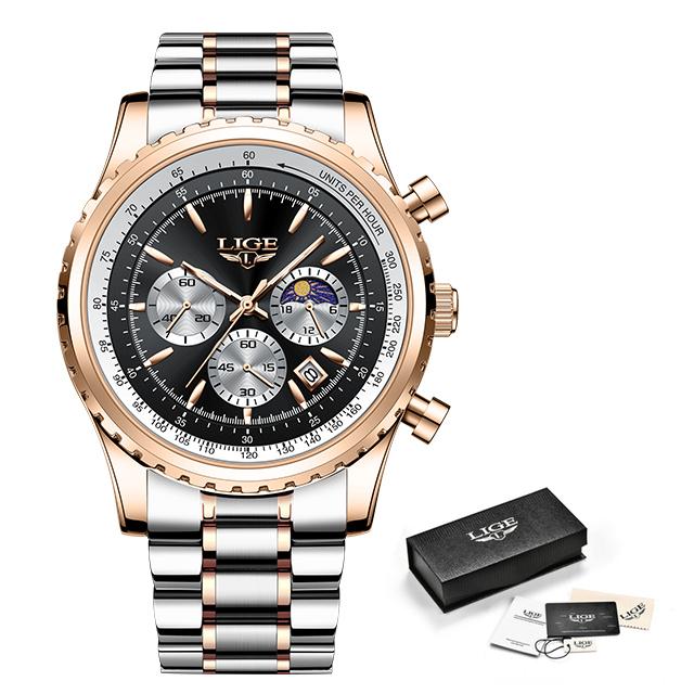 2023 LIGE Top Marke Luxus Neue Männer Uhr Quarz Mann Uhren Wasserdicht Leuchtende Uhr für Männer Datum Chronograph Sport Armbanduhr silber/schwarz