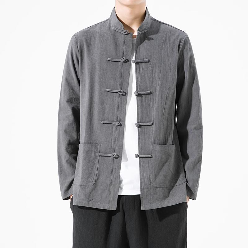 Sommerjacke im chinesischen Stil, Stehkragen, Tai Chi Uniform, Hanfu, Kung Fu, traditionelle chinesische Kleidung für Männer, Retro-Oberteil, Bluse XXXXXL grau