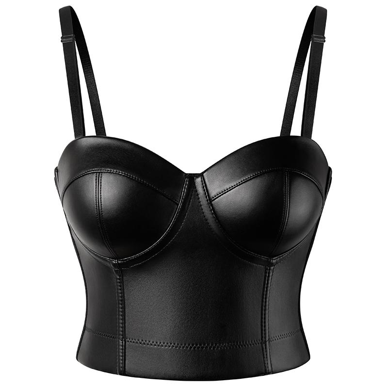 Frauen Leder BH Gothic Bralette Corsage Sexy Dessous Korsett Tops Party Wear Tank Tops Unterwäsche 4XL schwarz