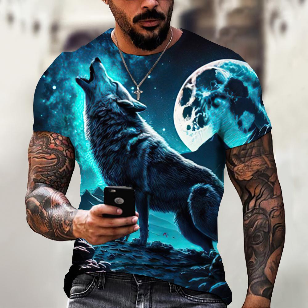 Wolf T-Shirt für Herren Animal Print Kurzarm Top 3D Casual Street Man T-Shirt Übergroßes T-Shirt Herren Vintage Kleidung M