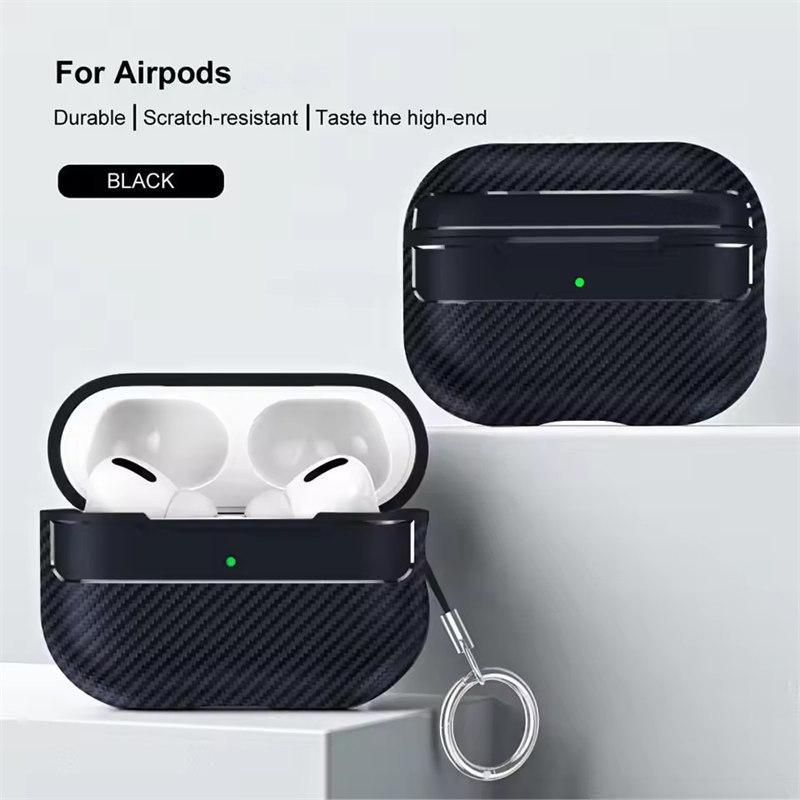 Für Airpods Pro 2 Hülle, Kohlefaser-Kopfhörerabdeckung für Apple AirPods Pro 3 Dritte Generation, Pro 2, USB-C-Boxhülle mit Haken AirPods Pro 2 schwarz