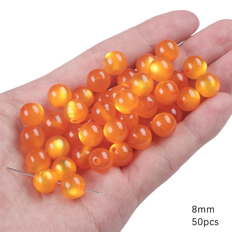 30/50Pcs Harz Perlen Imitation Katzenauge Ball Perlen Für DIY Halskette Armband Ohrringe Schmuck Machen Handwerk Zubehör 8mm 50pcs orange