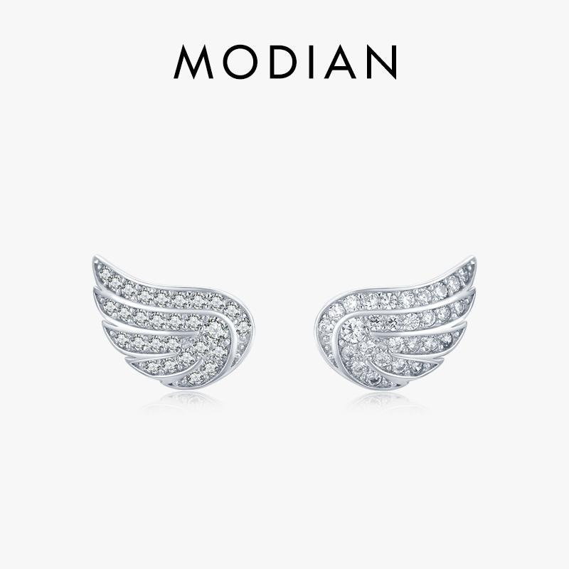 Modian Luxus Einfache Voll CZ Ohrring Mode 925 Sterling Silber Engel Flügel Stud Ohrringe Für Mädchen Frauen Silber Edlen Schmuck silber