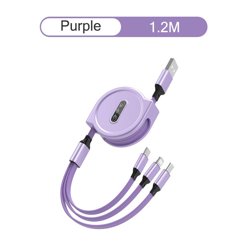 3-in-1-USB-Kabel, Schnellladekabel, USB-Typ-C-Kabel für iPhone, Samsung, Huawei, Xiaomi, Micro-USB-Lightning-Kabel-Ladegerät 3in1 violett