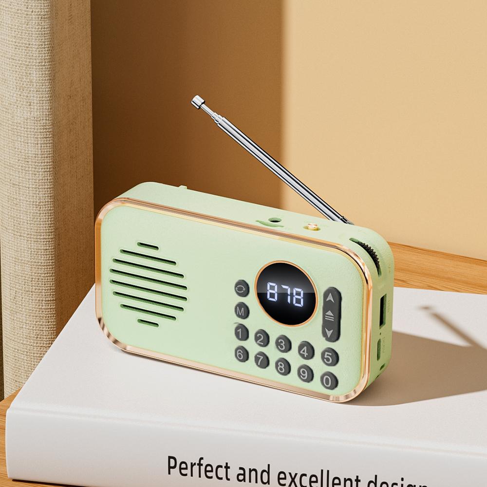 Mini Taschen-FM-Radio Tragbar Bester Empfang Radios Empfänger Drahtloser Sound Bluetooth-Lautsprecher TF-Karte USB MP3 Musik-Player grün