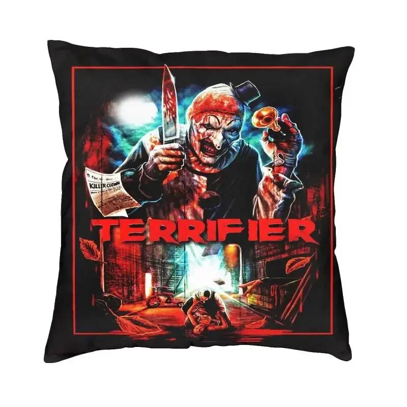 Horror Clown Halloween Film Terrifier Kissenbezug Samt Kissenbezug Sofa Stuhl Platz Kissenbezug Wohnzimmer Dekoration 24x24Inch