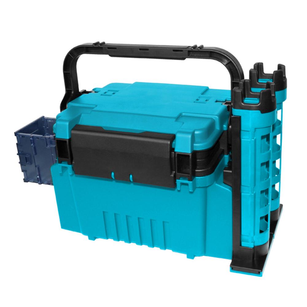 Angelbox, Reise-Angelkoffer, Box mit Flaschenhalter und Rutenständern himmelblaue