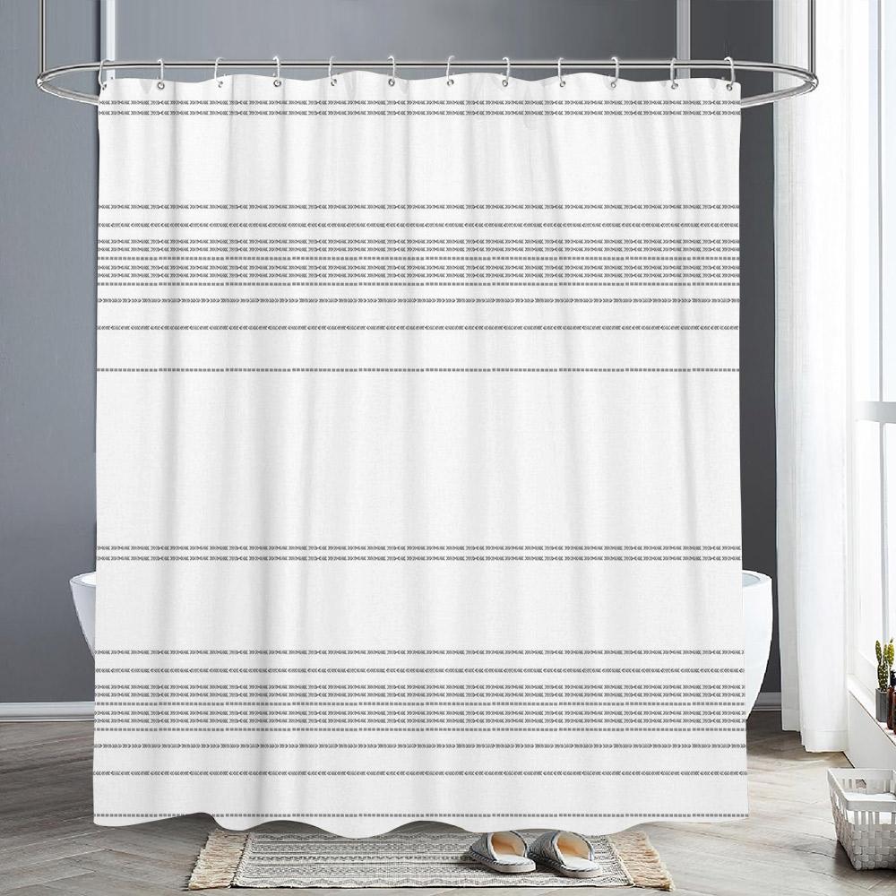 Abstrakter geometrischer Linien-Duschvorhang, Buchstabendruck, schwarz-weißer Duschvorhang, schlichter skandinavischer Badevorhang, Badezimmerdekor 300x180cm-118x70in