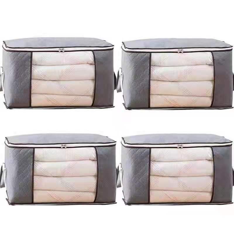 4 STÜCKE Kleiderschrank Organizer Tasche Steppdecke Staubdicht Packtasche Umzugsorganizer Tasche Aufbewahrungsbox für Kleidung Kleiderschrank Kleidung Faltbare Aufbewahrungstasche 4Pcs-60*40*35cm grau