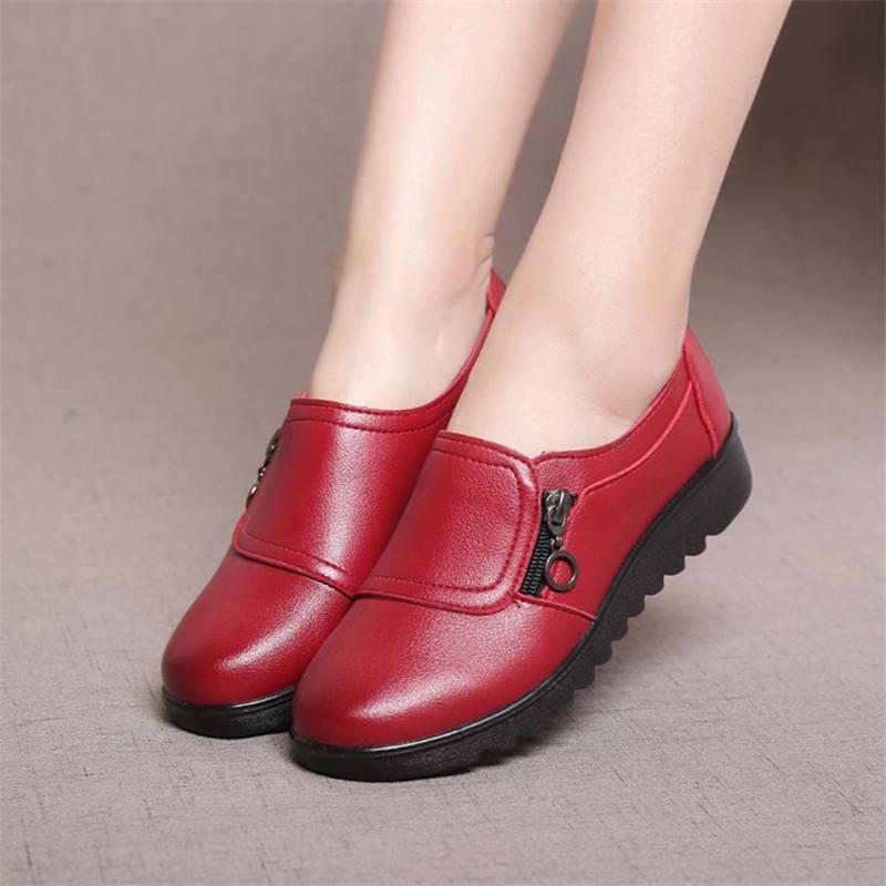 Herbst Frauen Schuhe Mode Lässig Frauen Leder Schuhe Damen Slip Auf Bequeme Arbeits Schuhe 39 rot