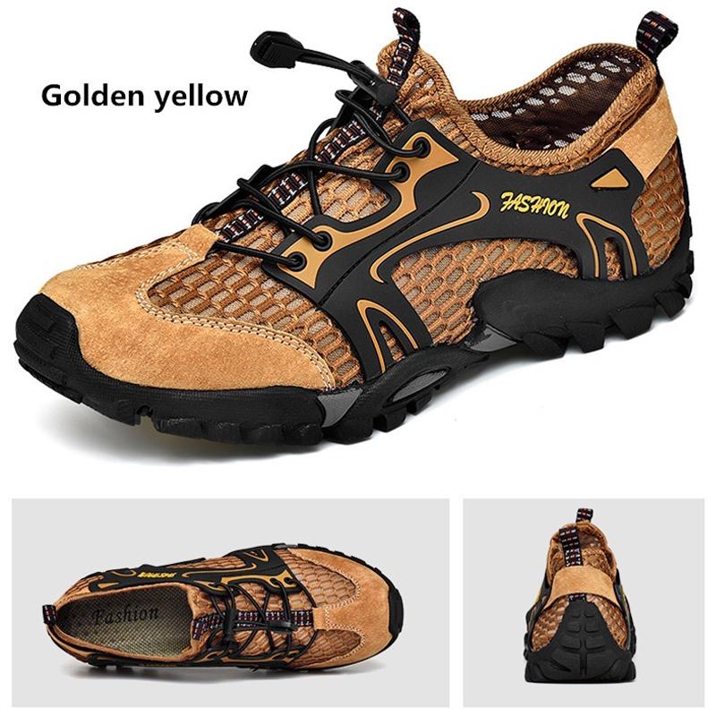 Sommer Casual Strand Schuhe Mode Männer Wasser Schuhe Mesh Turnschuhe Männer Wasserdichte Schuhe Outdoor Wanderschuhe Casual Atmungsaktive Schuhe Mesh schuhe EUR 43 goldgelbe