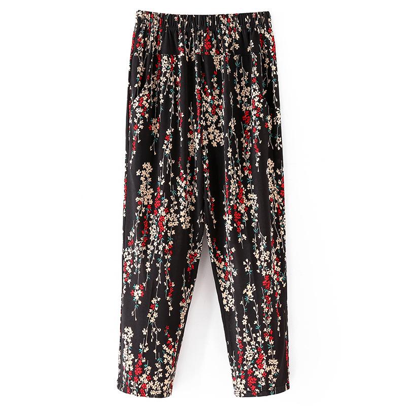 XL-8XL Damenhosen Ältere Sommerhosen Lose Neunte Hosen Gerade Hosen Mutters Blumenhosen Fette Omas Hosen 2XL black