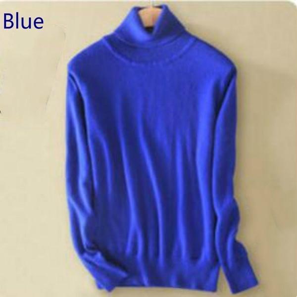 Pullover aus reinem Kaschmirwolle für Damen, gestrickt, Rollkragen, Kaschmirpullover, Pullover, Elastizität, Pull Femme, Stehkragen, Strickpullover 3XL blau