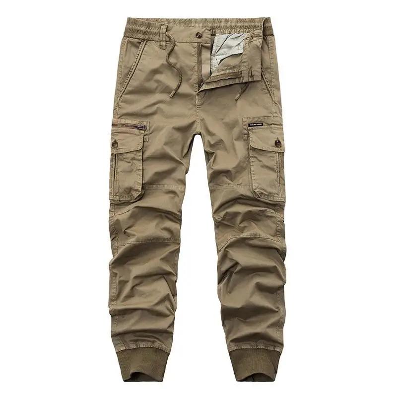 Männer Casual Jogger Einfarbig Hosen Männer Baumwolle Elastische Hosen Military Stil Armee Cargo Hosen 40 khaki