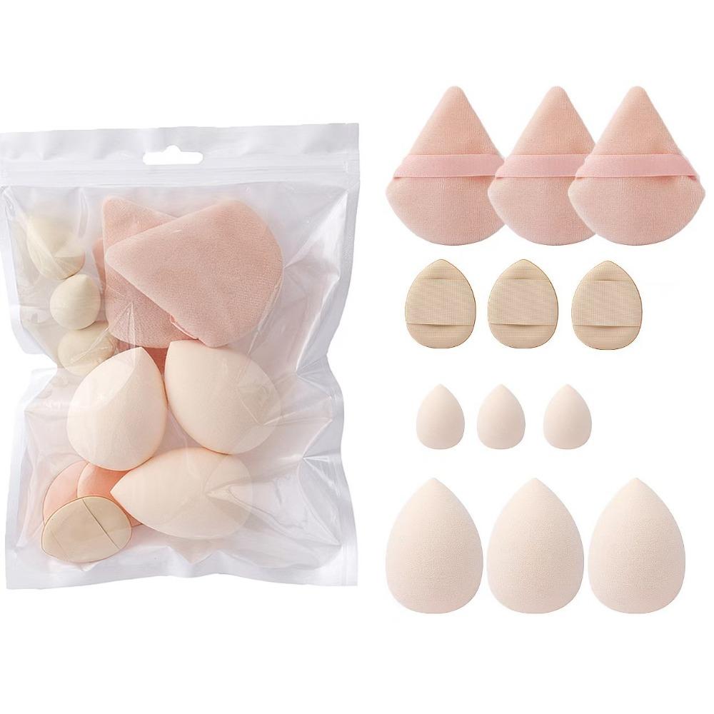 12-tlg./1 Set Universal-Make-up-Schwamm-Puderquasten-Set, inkl. 3 Puffs, 3 Mini-Air-Puffs, 3 Beauty-Eier und 3 Mini-Beauty-Eier 12pcs/1set nude
