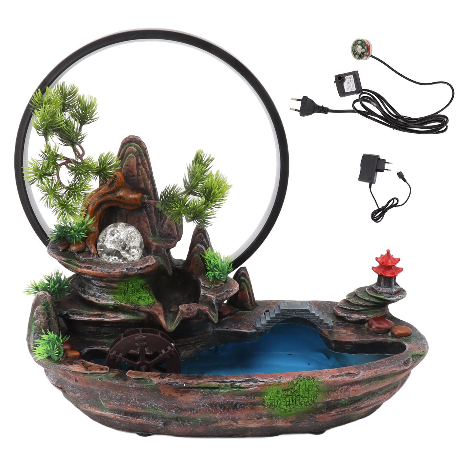 Tischbrunnen für den Innenbereich mit Pflanzen Berg Lampe Schleife Harz Desktop Wasserfall Ornament für Büro