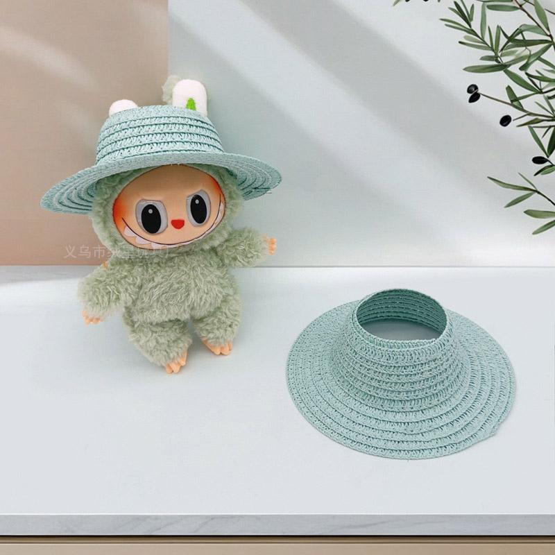 Labubu hohler Oberteil offener Strohhut Strickmütze Partykleid Accessoires rustikaler Stil Labubu Babykleidung Dekoration mit RX091 light blue