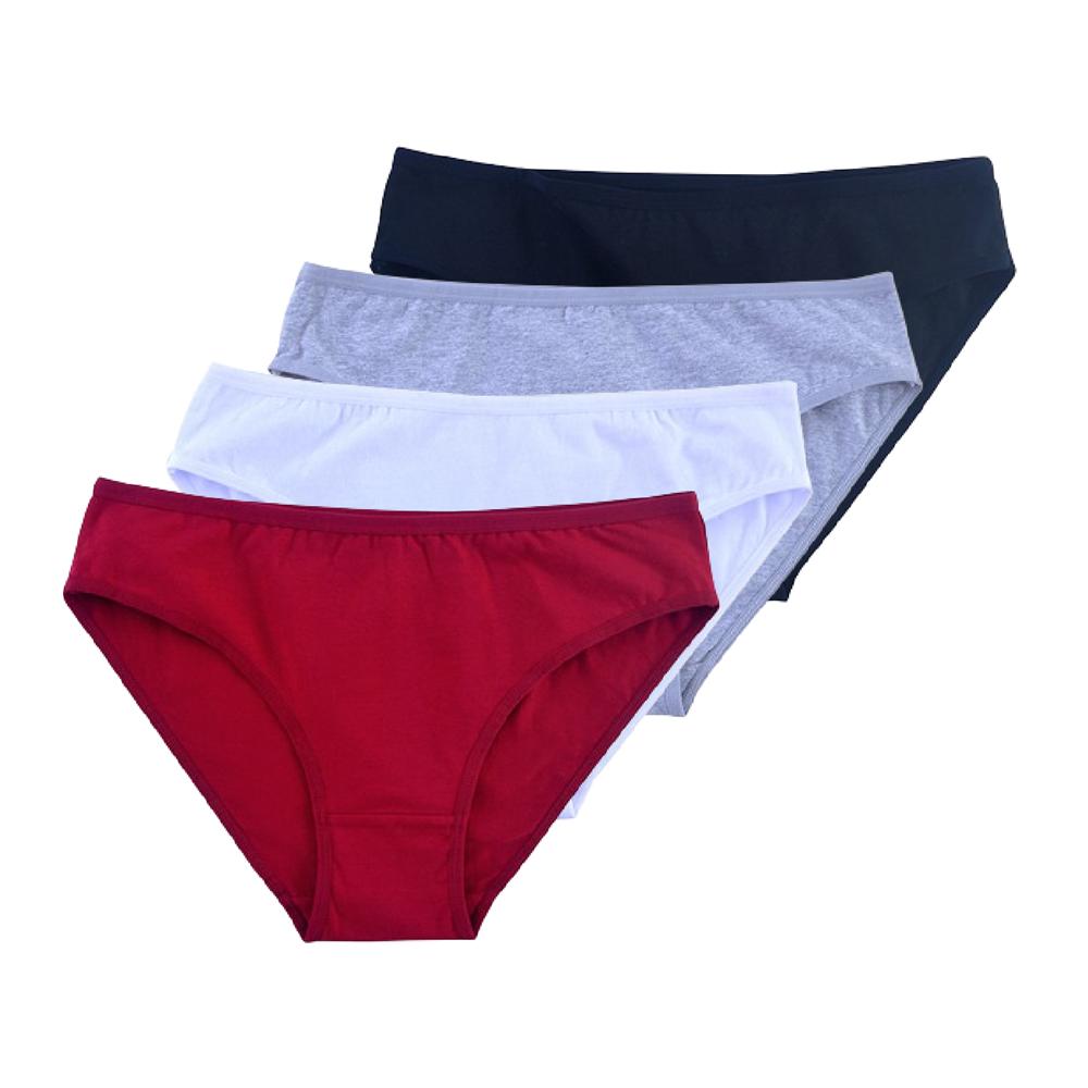 4 Stück Damen-Unterwäsche aus Baumwolle, Slips, Dessous, mittlere Taille, Unterwäsche für Mädchen, sexy Höschen, einfarbige Untershorts XL grau/schwarz