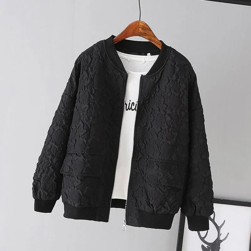 Einfarbig Damen Kurze Baseball Jacke Koreanische Frühling Casual Weiße Jacke Top Weibliche Strickjacke Zipper Jacken Mode XL schwarz