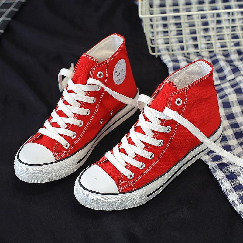 Damen Canvas Sneakers Casual Flat Lace Up High Top weiße Schuhe Unisex Vulkanisierte Schuhe Frau Paar Schuhe 35
