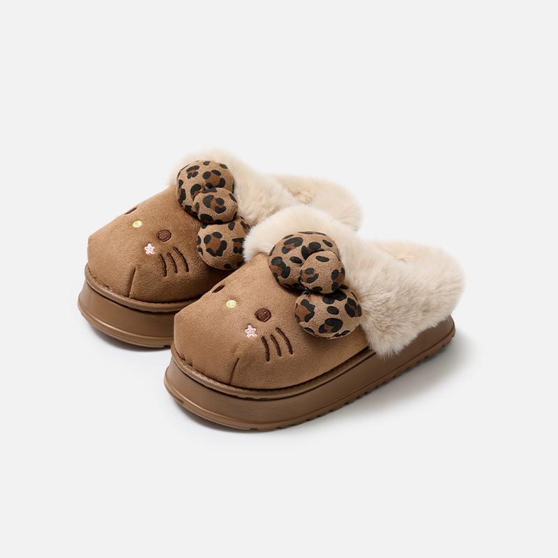 Winter Kätzchen Hausschuhe für Damen Plüsch Kawaii Niedlich Sanrio Zuhause Warm Baumwollhausschuhe Cartoon Zuhause Indoor Schuhe Geschenke 40-41 braun